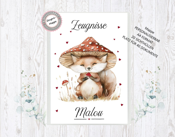 zauberhafte Zeugnismappe Sammelmappe Fuchs Pilz Name personalisiert  Einschulung Schulkind Zeugnisse Lüttentüddel®